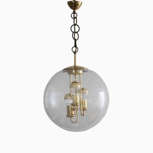 Space Age Sputnik Brass and Glass Globe Pendant Lamp from Doria, 1970s