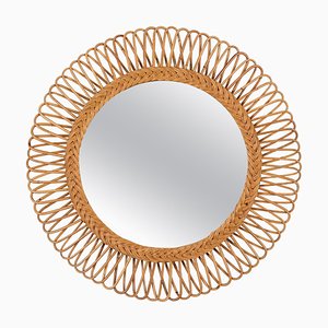 Miroir Rond Mid-Century en Bambou et Osier par Franco Albini, Italie, 1960s