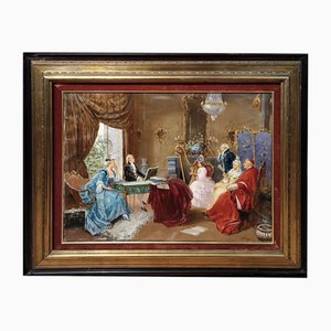 Giovanni Panza, Interior Scene with Musicians, 20th Century, Painting, Framed