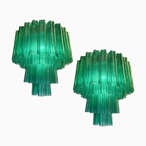 Italian Emerald Glass Chandeliers by Valentina Planta, Set of 2