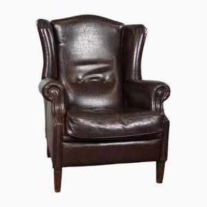 Club Chair in pelle marrone scuro