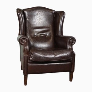 Fauteuil Club en Cuir Marron Foncé