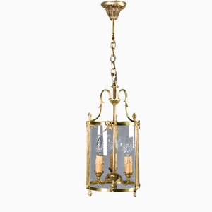 French Louis XVI Style Triple Light Hall Lantern in Bronze, 1930s