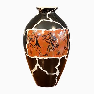 Large Ceramic Vase Enamelled in Black, White and Red Drawing by Guido Andlovitz, Laveno, 1950s