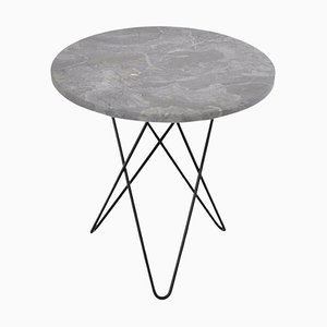 Hoher Mini O Table aus grauem Marmor und schwarzem Stahl von OxDenmarq
