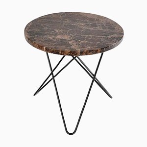 Table Mini O en Marbre Emperador Marron et Acier Noir par OxDenmarq