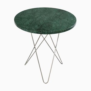 Tavolino O alto in marmo verde e acciaio di OxDenmarq