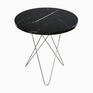 Schwarzer hoher Mini O Tisch aus Marquina Marmor & Stahl von OxDenmarq