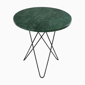 Grande Table Mini O en Marbre Vert Indio et Acier Noir par OxDenmarq