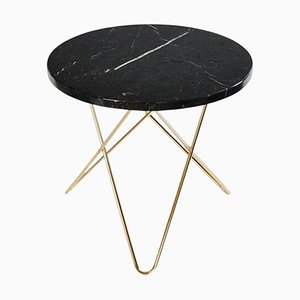 Table Mini O en Marbre Marquina Noir et Laiton par OxDenmarq