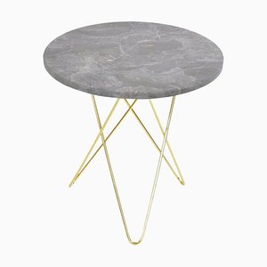Hoher Mini O Tisch aus grauem Marmor & Messing von OxDenmarq