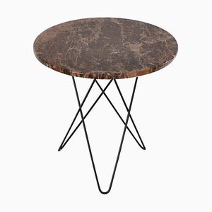 Brown Emperador Marble and Black Steel Tall Mini O Table by OxDenmarq