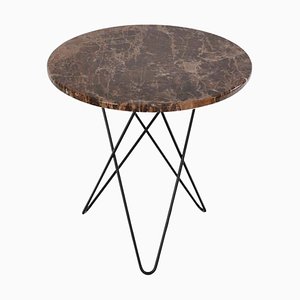 Grande Table Mini O en Marbre Emperador Marron et Acier Noir par OxDenmarq