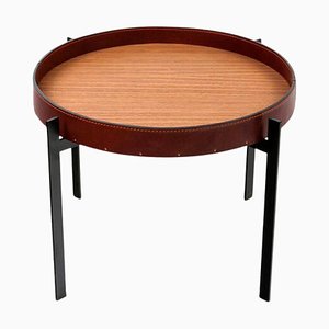 Cognac Leather and Teak Wood Single Deck Table by OxDenmarq