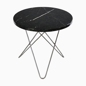 Table Mini O en Marbre Marquina Noir et Acier par OxDenmarq