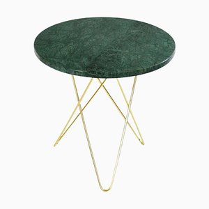 Grande Table Mini O en Laiton et Marbre Vert Indio par OxDenmarq