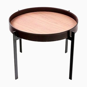 Table Simple Pont en Cuir Moka et Bois de Noyer par OxDenmarq