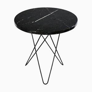 Grande Table Mini O en Marbre Marquina Noir et Acier Noir par OxDenmarq