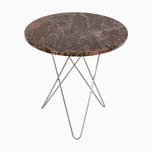 Brown Emperador Marble and Steel Tall Mini O Table by OxDenmarq