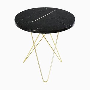 Black Marquina Marble and Brass Tall Mini O Table by OxDenmarq