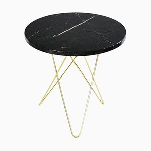 Grande Table Mini O en Marbre Marquina Noir et Laiton par OxDenmarq