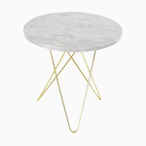 White Carrara Marble and Brass Tall Mini O Table by OxDenmarq