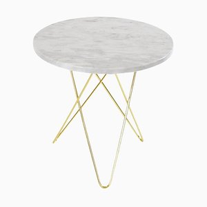 White Carrara Marble and Brass Tall Mini O Table by OxDenmarq