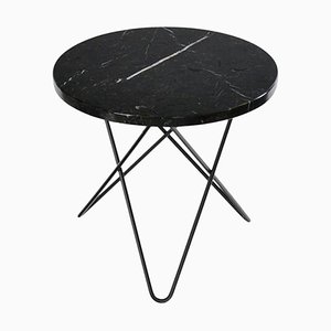 Table Mini O en Marbre Marquina Noir et Acier Noir par OxDenmarq