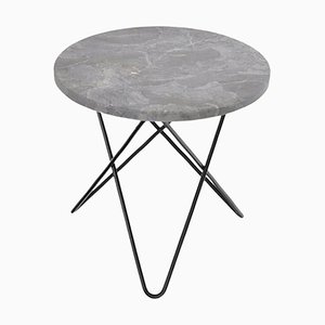 Table Mini O en Marbre Gris et Acier Noir par OxDenmarq