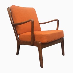 Poltrona danesa Mid-Century naranja de roble teñido de Ole Wanscher para France & Daverkosen, años 50