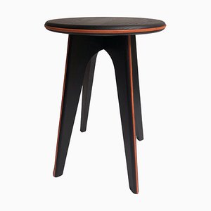 Black Stained Ash and Orange Leather ASSY Stool by Mademoiselle Jo