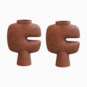 Vase Medio Tribal en Terre Cuite par 101 Copenhagen, Set de 2