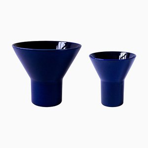 Vases Kyo en Céramique Bleue par Mazo Design, Set de 2