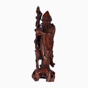 Sculpture en bois de cerisier de Shou Lao Shou Xing Dieu de la longévité