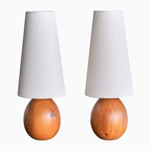 Moderne Markslöjd Ovale Tischlampen aus Kiefernholz, Schweden, 1960er, 2er Set