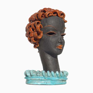 Art Deco Woman's Head in Ceramic by Rudolf Knörlein for Goldscheider, Vienna, Austria, 1930s