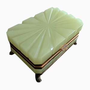 19th Century French Opaline Glass Box in Pistachio Green, 1880s