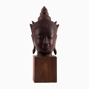 Tête de Bouddha Couronnée en Bronze du Royaume d'Ayutthaya