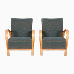 Art Deco Armchairs in Beech and Oak by Jindrich Halabala for Koželka - Kropáček, Czech, 1930s, Set of 2