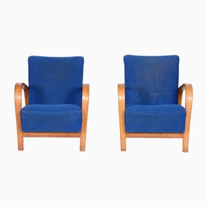 Art Deco Armchairs in Beech and Oak attributed to Jindrich Halabala, Czech, 1930s, Set of 2