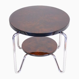 Petite Table d'Appoint Mid-Century en Noyer et Acier Plaqué Chrome attribuée à Kovona, République Tchèque, 1950s