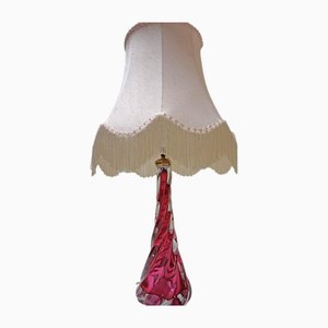 Lampe de Bureau Torsadé Rose et Cristal Transparent de Val St Lambert, 1950s