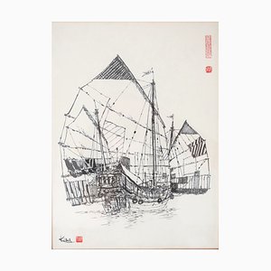 Japanese Artist, Junk Rig, Early 20th Century, Pen and Ink Drawing