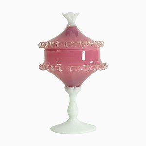 Italian Pink Covered Glass Dish from Empoli, 1960s