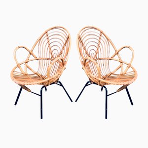 Rattan Lounge Chairs attributed to Rohe Noordwolde, 1960s, Set of 2