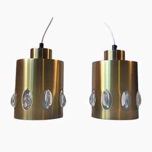Danish Mid-Century Brass and Crystal Pendant Lights from Vitrika, 1960s, Set of 2
