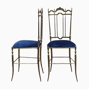 Vintage Italian Chairs in Brass and Velvet, 1950s, Set of 2