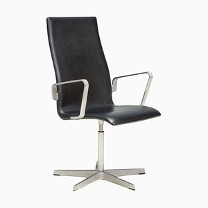 Silla de oficina Oxford modelo 3273 de cuero negro de Arne Jacobsen para Fritz Hansen, 2008