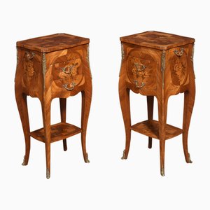 Marquetry Inlaid and Gilt Metal Mounted Bedside Cabinets, 1890s, Set of 2