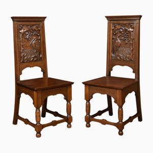 Carved Oak Hall Chairs, Set of 2